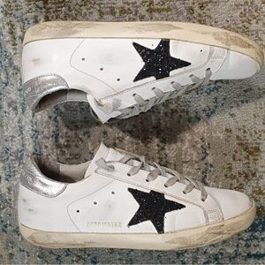 Golden Goose White Sneakers with Glitter Black Star